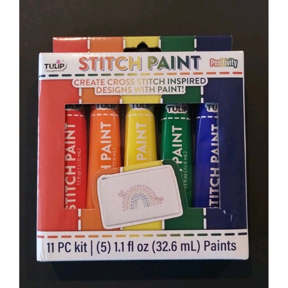 Tulip Stitch Paint, 11-Piece Kit w/5 Paint Colors, Positivity Bold Colors - NEW